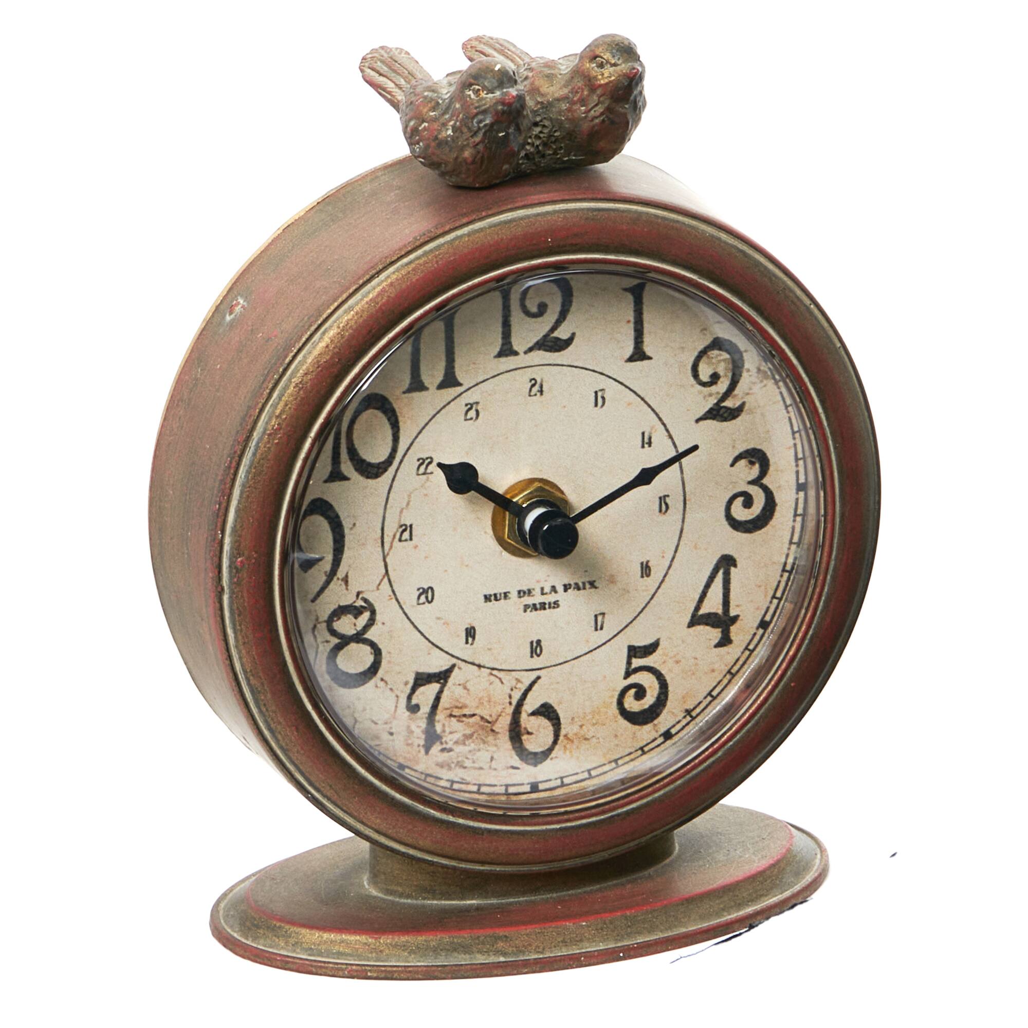 Hello Honey® 6" Vintage Pewter Mantel Clock with Birds